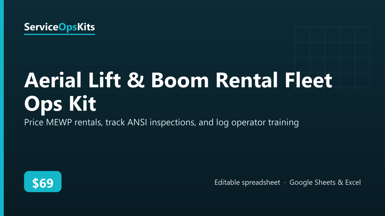 Aerial Lift & Boom Rental Fleet Ops Kit spreadsheet template