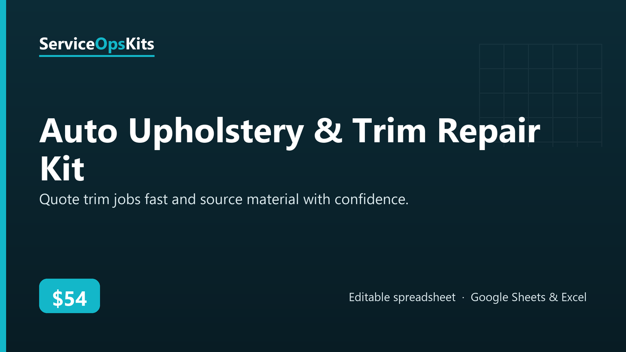 Auto Upholstery & Trim Repair Kit spreadsheet template
