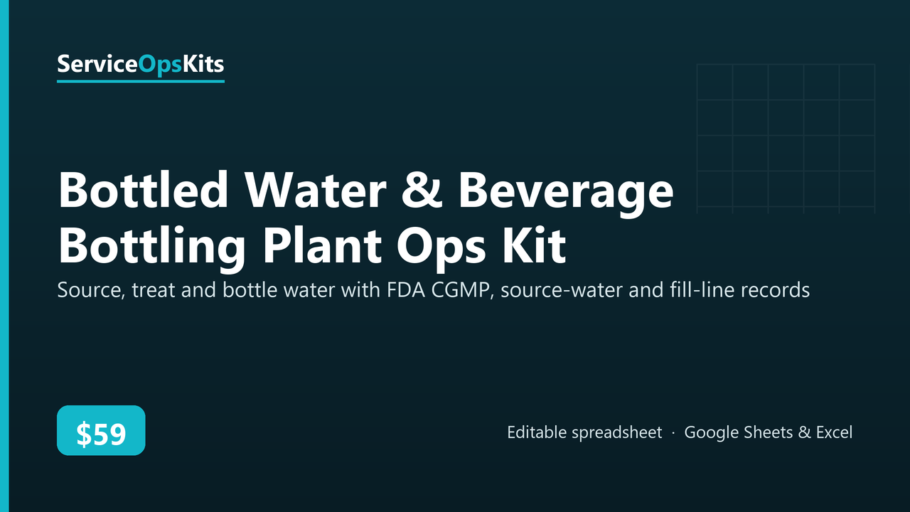 Bottled Water & Beverage Bottling Plant Ops Kit spreadsheet template