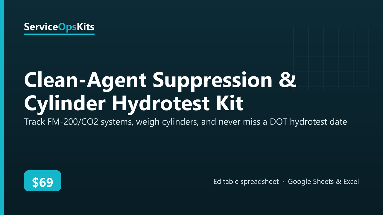 Clean-Agent Suppression & Cylinder Hydrotest Kit spreadsheet template