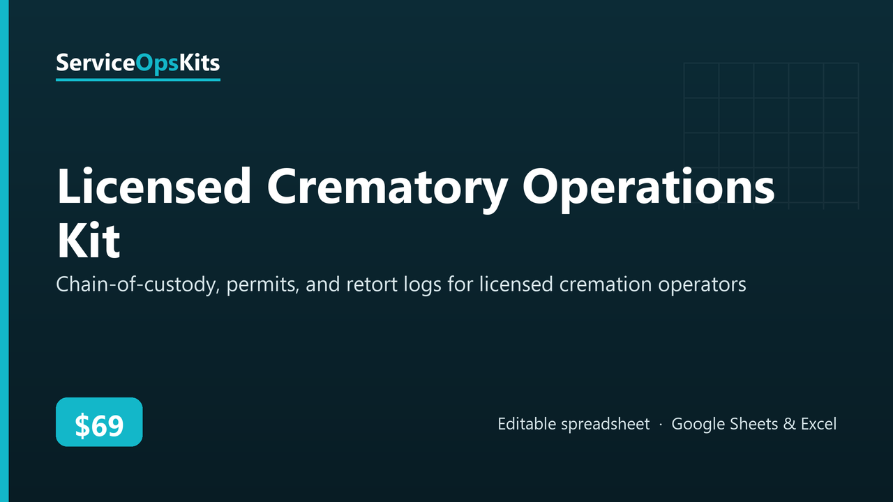 Licensed Crematory Operations Kit spreadsheet template