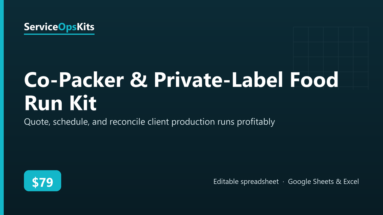 Co-Packer & Private-Label Food Run Kit spreadsheet template