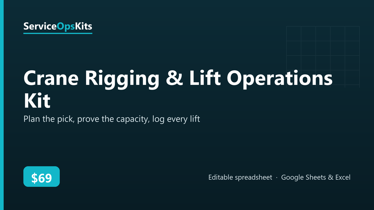 Crane Rigging & Lift Operations Kit spreadsheet template