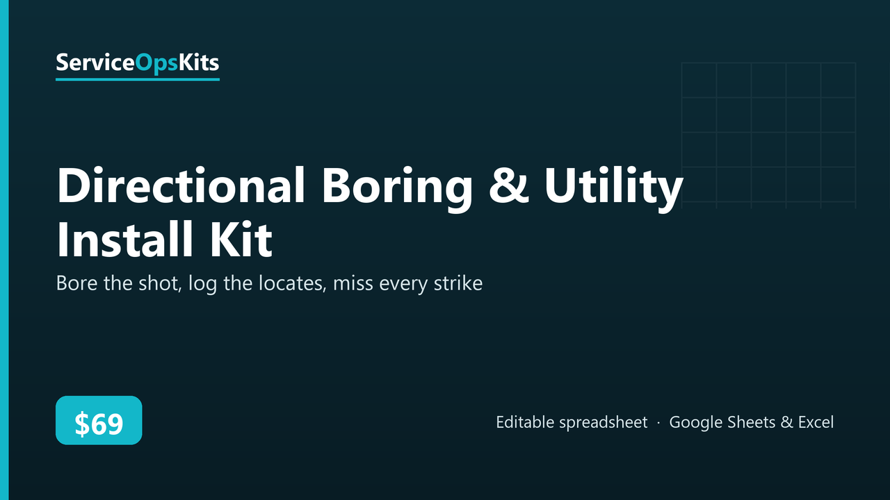 Directional Boring & Utility Install Kit spreadsheet template