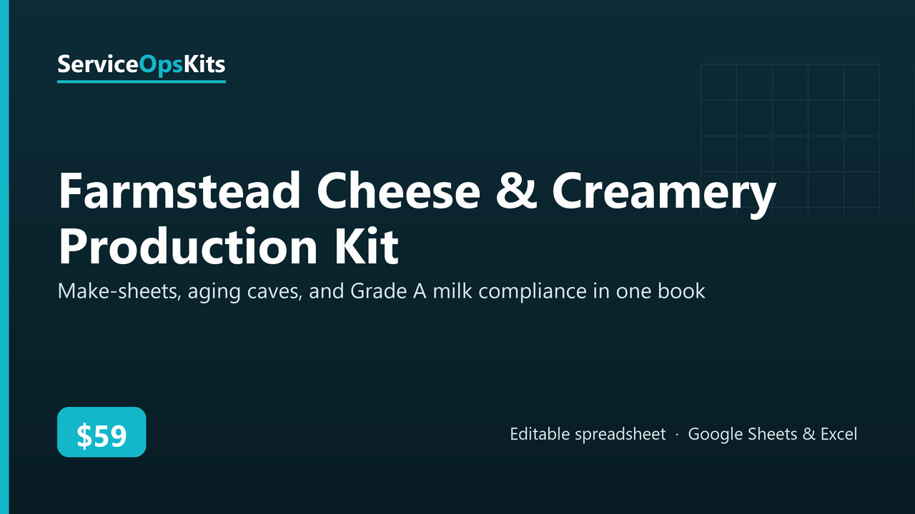 Farmstead Cheese & Creamery Production Kit spreadsheet template