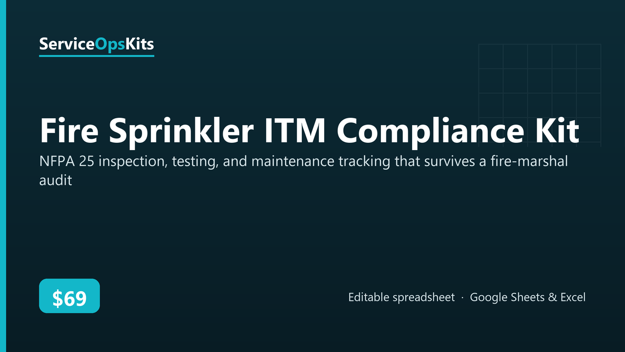 Fire Sprinkler ITM Compliance Kit spreadsheet template