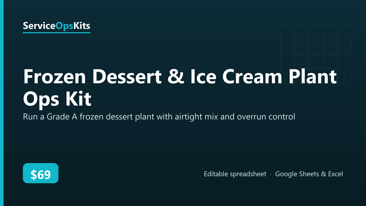 Frozen Dessert & Ice Cream Plant Ops Kit spreadsheet template