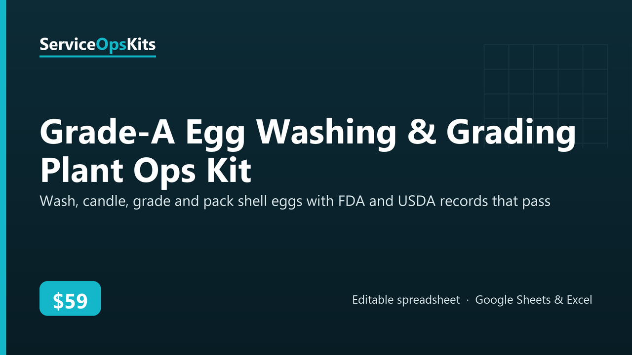 Grade-A Egg Washing & Grading Plant Ops Kit spreadsheet template