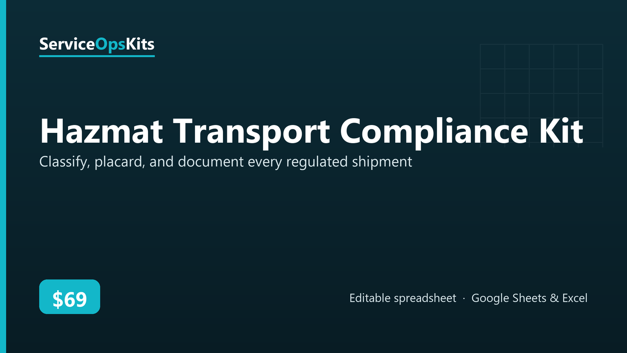 Hazmat Transport Compliance Kit spreadsheet template