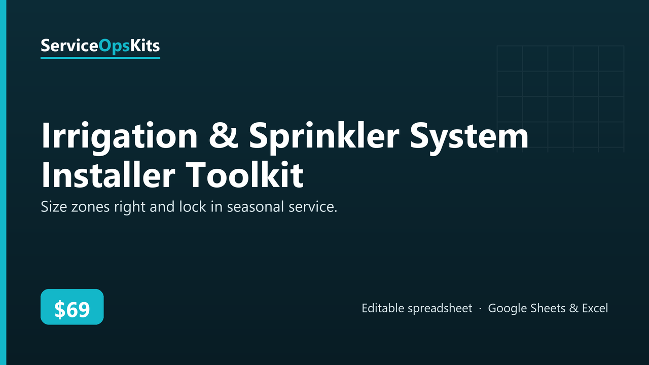 Irrigation & Sprinkler System Installer Toolkit spreadsheet template