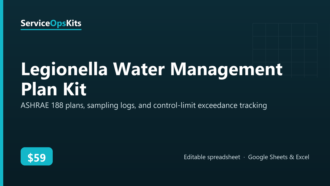 Legionella Water Management Plan Kit spreadsheet template
