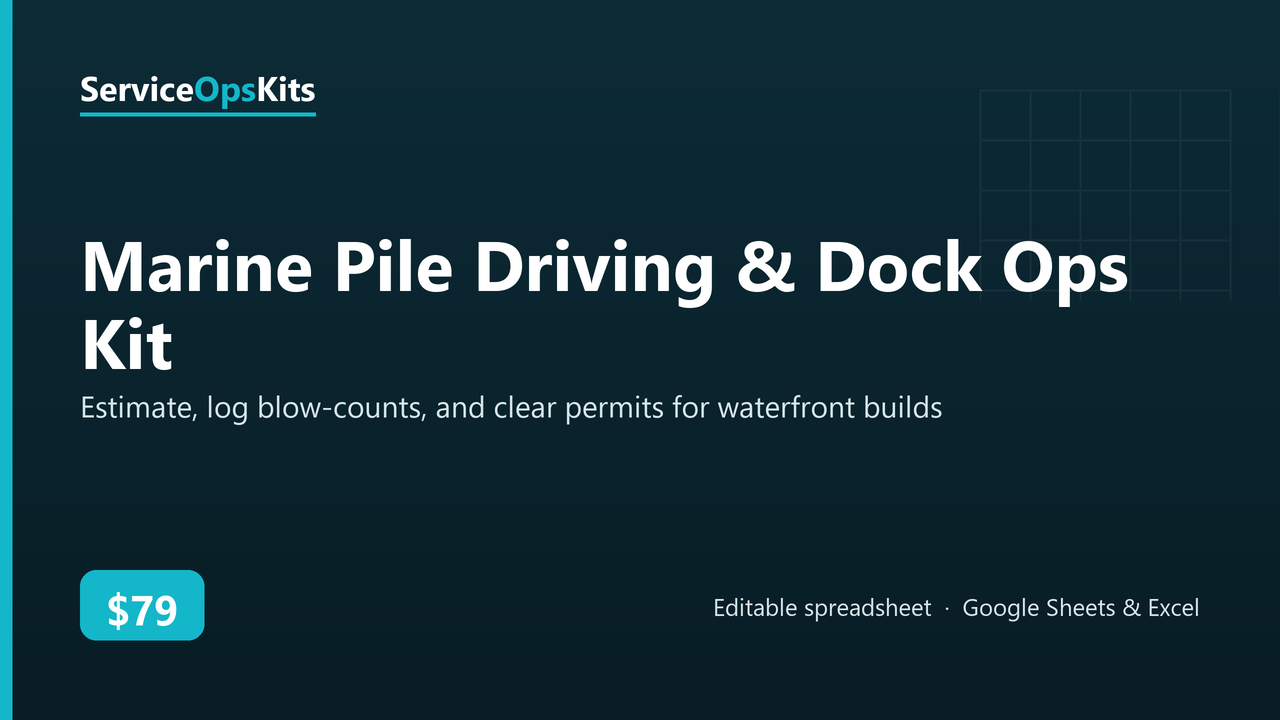 Marine Pile Driving & Dock Ops Kit spreadsheet template