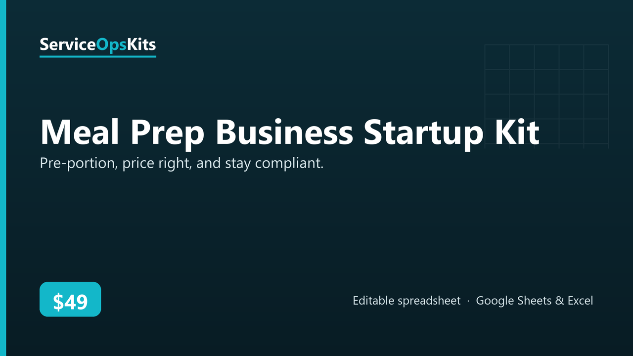 Meal Prep Business Startup Kit spreadsheet template