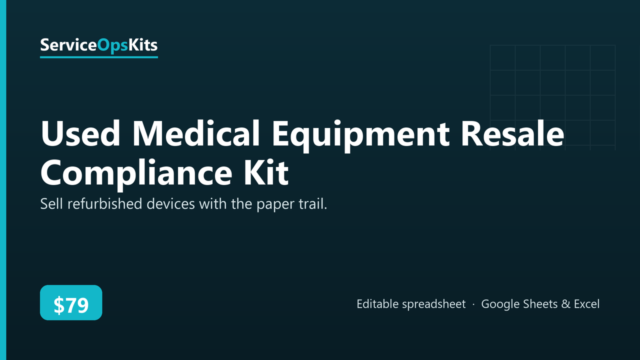 Used Medical Equipment Resale Compliance Kit spreadsheet template