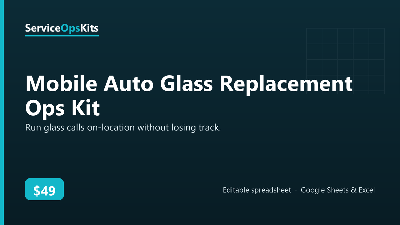 Mobile Auto Glass Replacement Ops Kit spreadsheet template
