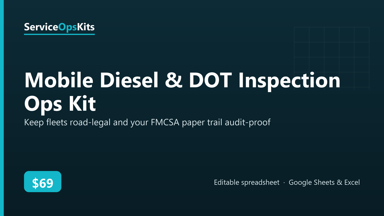 Mobile Diesel & DOT Inspection Ops Kit spreadsheet template