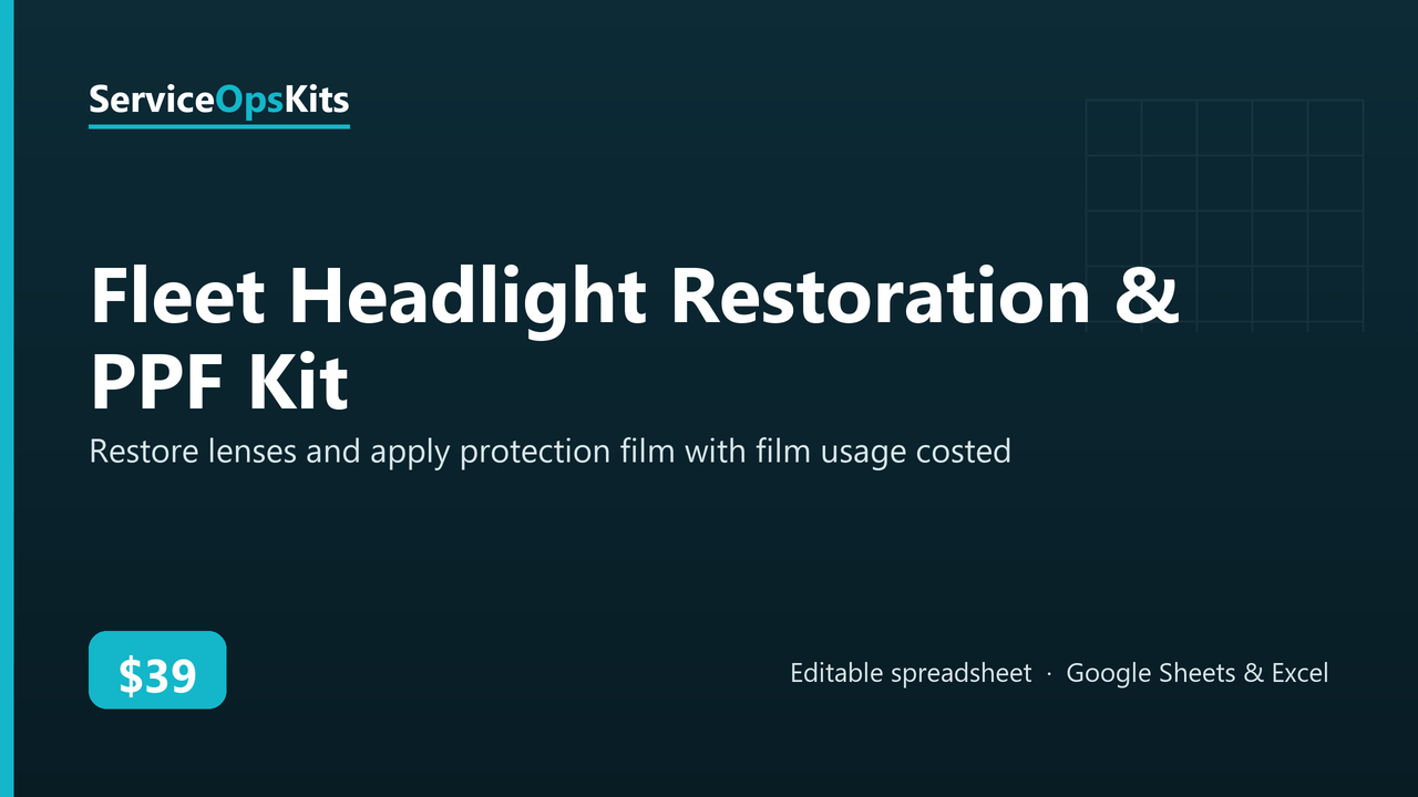 Fleet Headlight Restoration & PPF Kit spreadsheet template