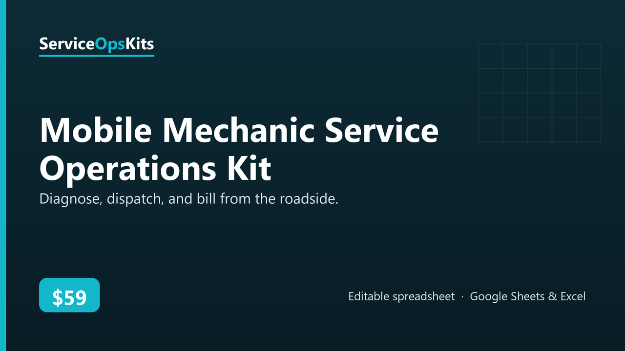 Mobile Mechanic Service Operations Kit spreadsheet template