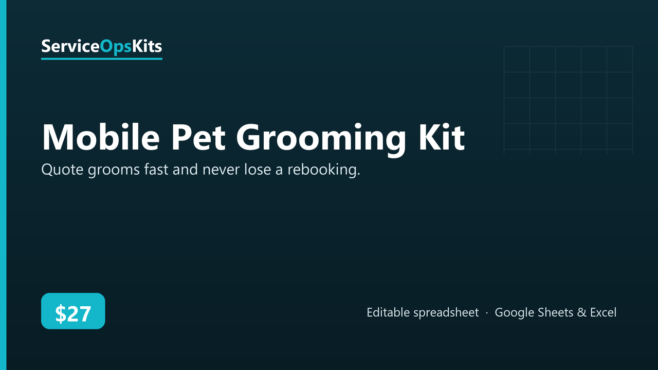 Mobile Pet Grooming Kit spreadsheet template