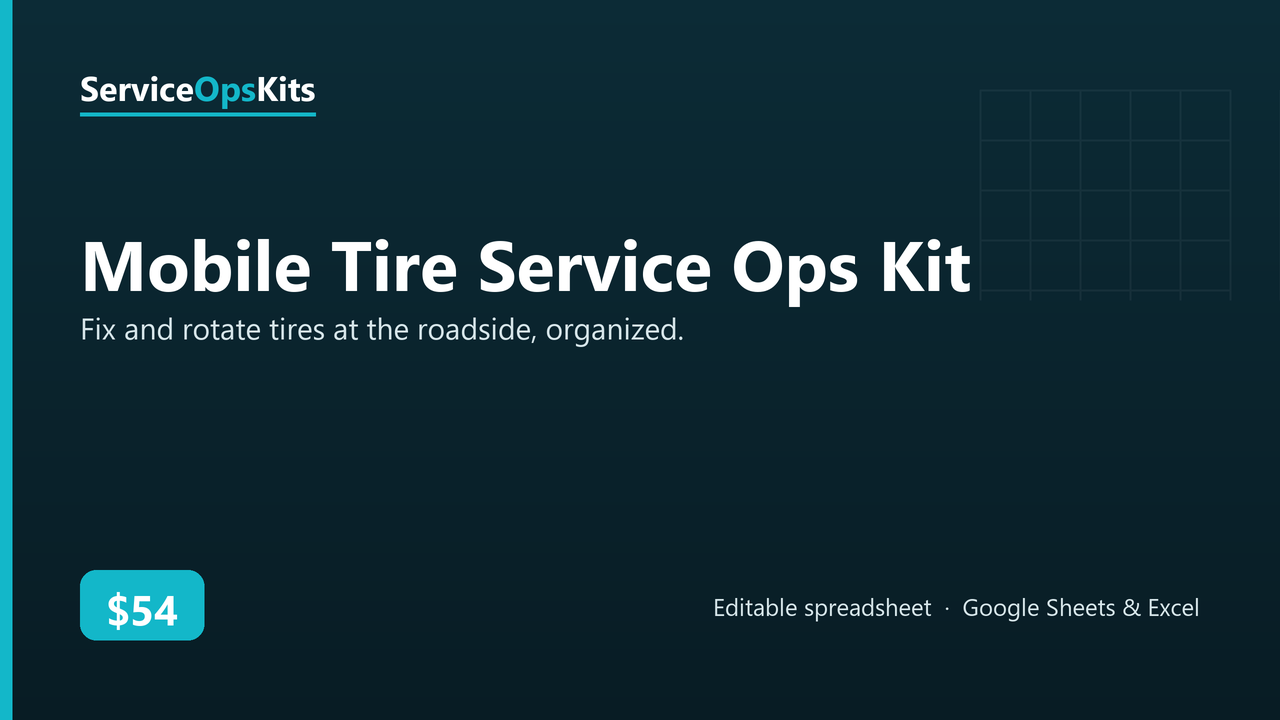Mobile Tire Service Ops Kit spreadsheet template