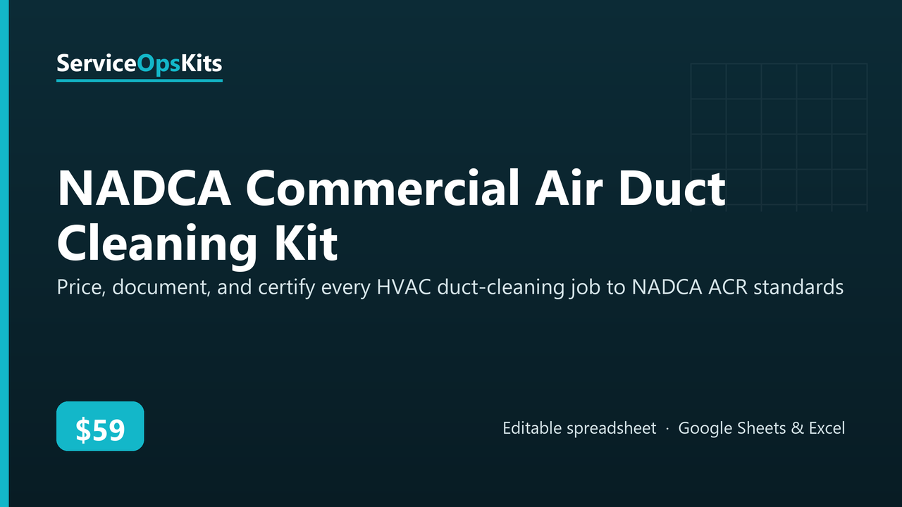 NADCA Commercial Air Duct Cleaning Kit spreadsheet template