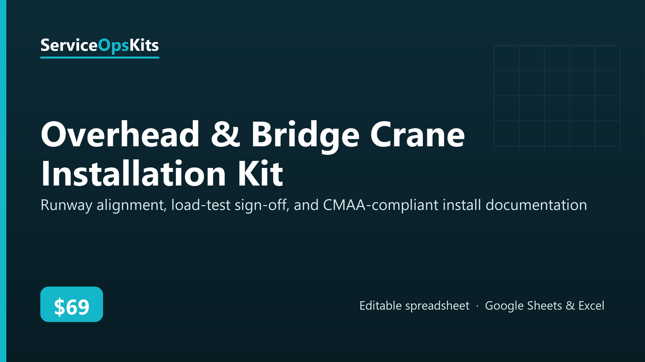 Overhead & Bridge Crane Installation Kit spreadsheet template