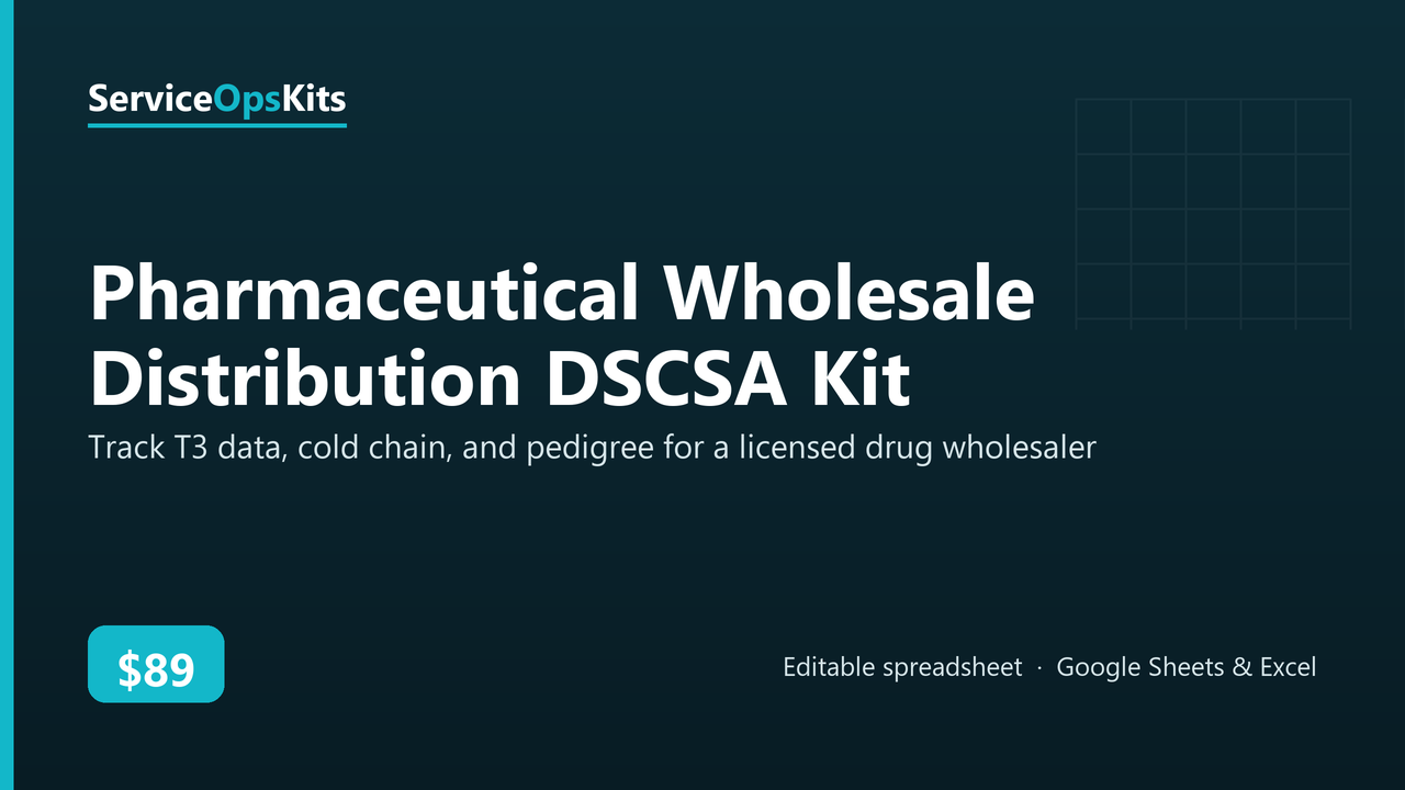 Pharmaceutical Wholesale Distribution DSCSA Kit spreadsheet template