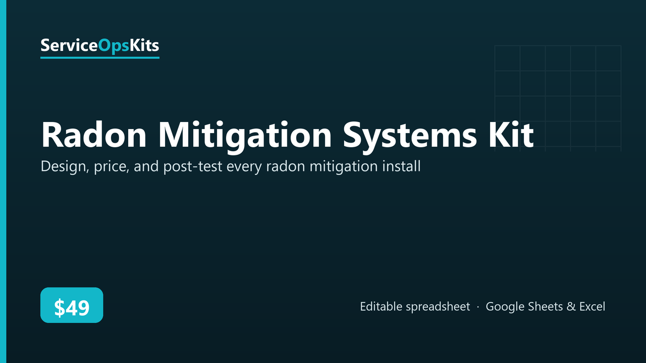 Radon Mitigation Systems Kit spreadsheet template