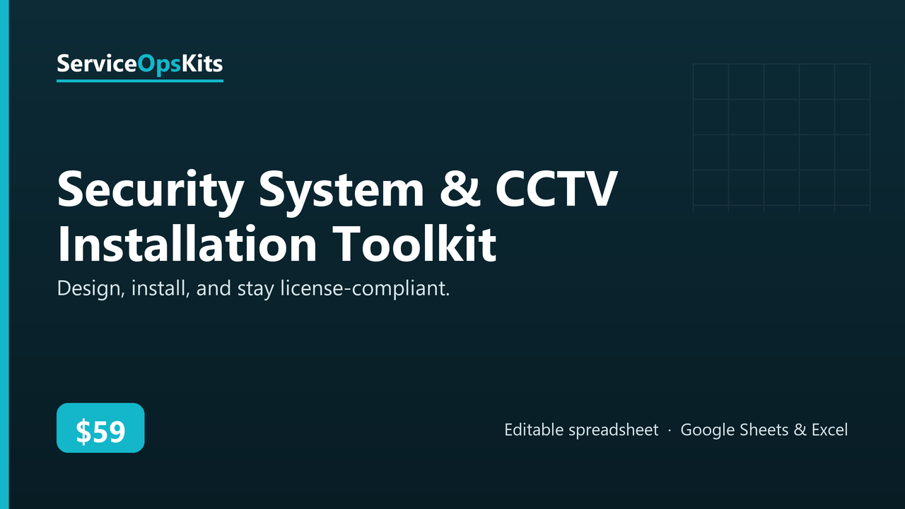 Security System & CCTV Installation Toolkit spreadsheet template