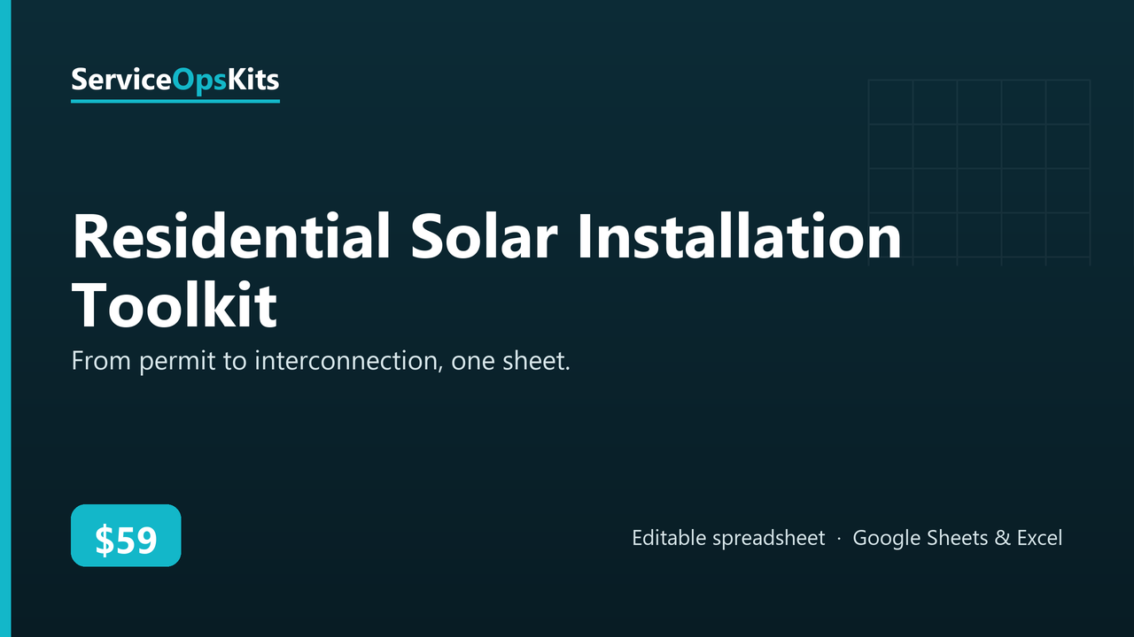 Residential Solar Installation Toolkit spreadsheet template
