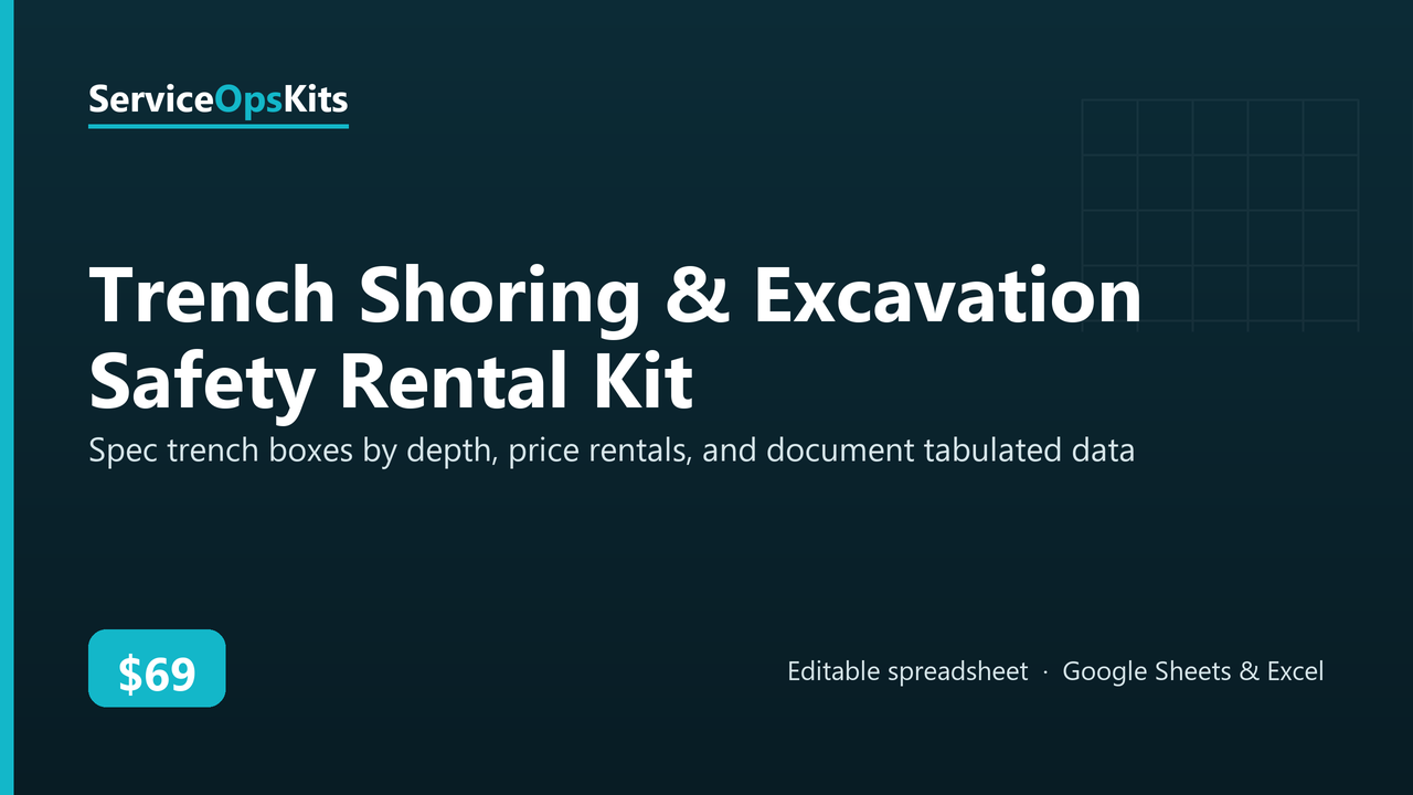 Trench Shoring & Excavation Safety Rental Kit spreadsheet template